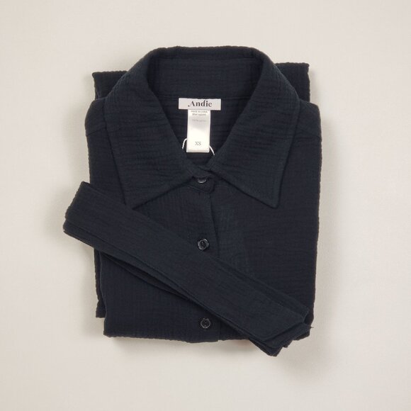 Andie Swim The Corvo Button-Up Women's XS Black Cotton Gauze Beach & Resort Wear - Picture 15 of 16